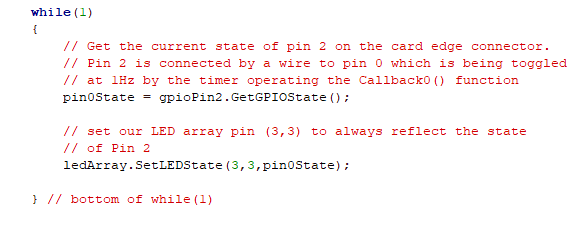 Example YakIO Code: The Center LED Follows the State of Pin 2